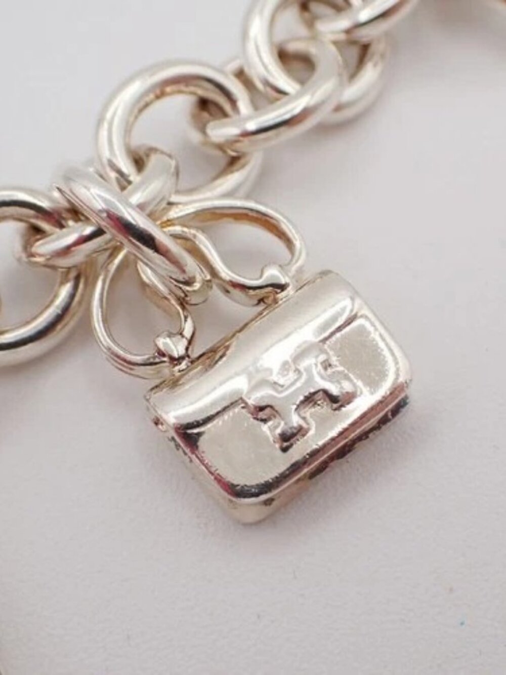 HERMES Logo Amulet 5 Charm Chain Bracelet Bangle Silver 925 France 649LC636 - Picture 8 of 16
